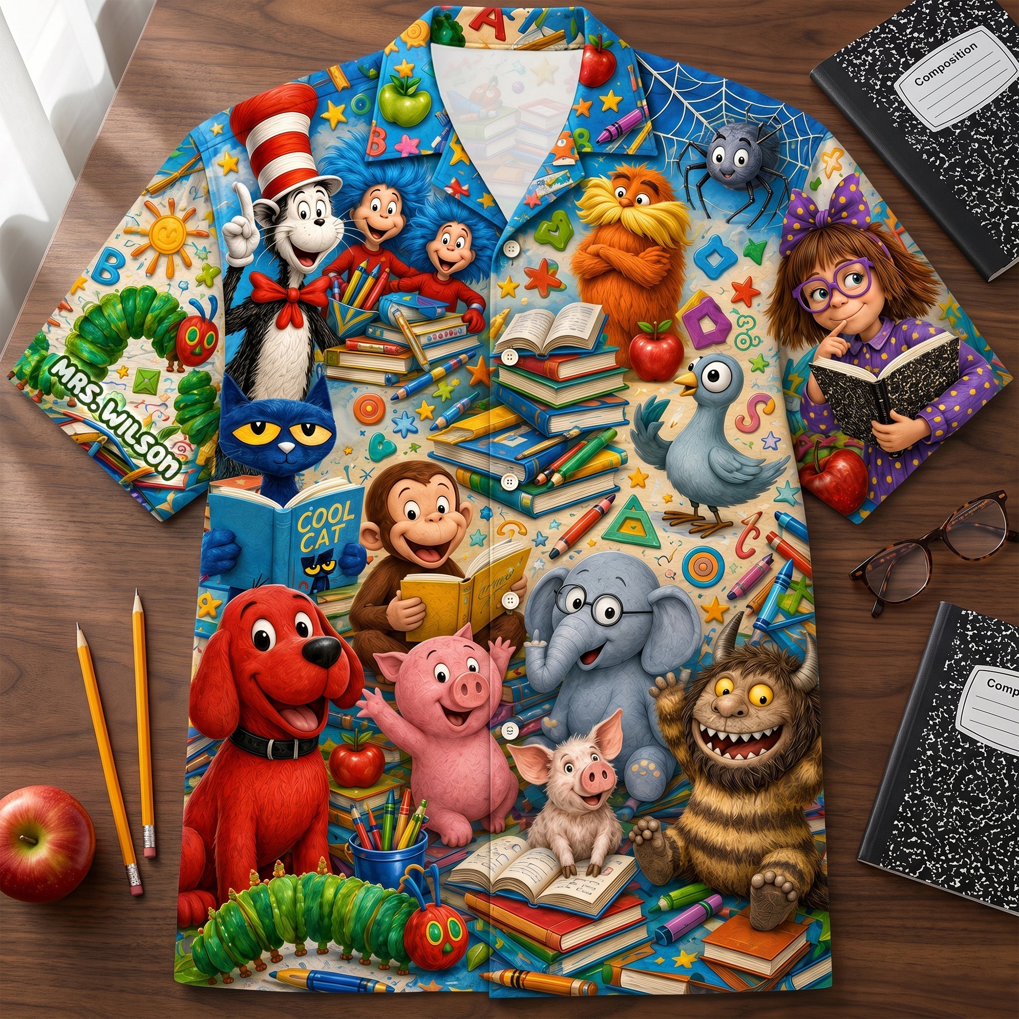 “Celebrate Learning with Joy!” - Back to School Book Character Hawaiian Shirt - Personalized Gifts for Teachers