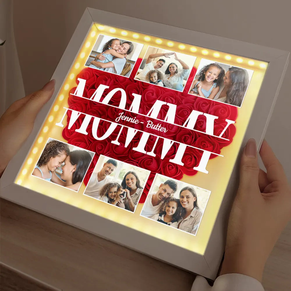 Mom, You're Our Heart - Custom Photo LED Light Flower Shadow Box LED Light Flower Shadow Box PopCulturePrints
