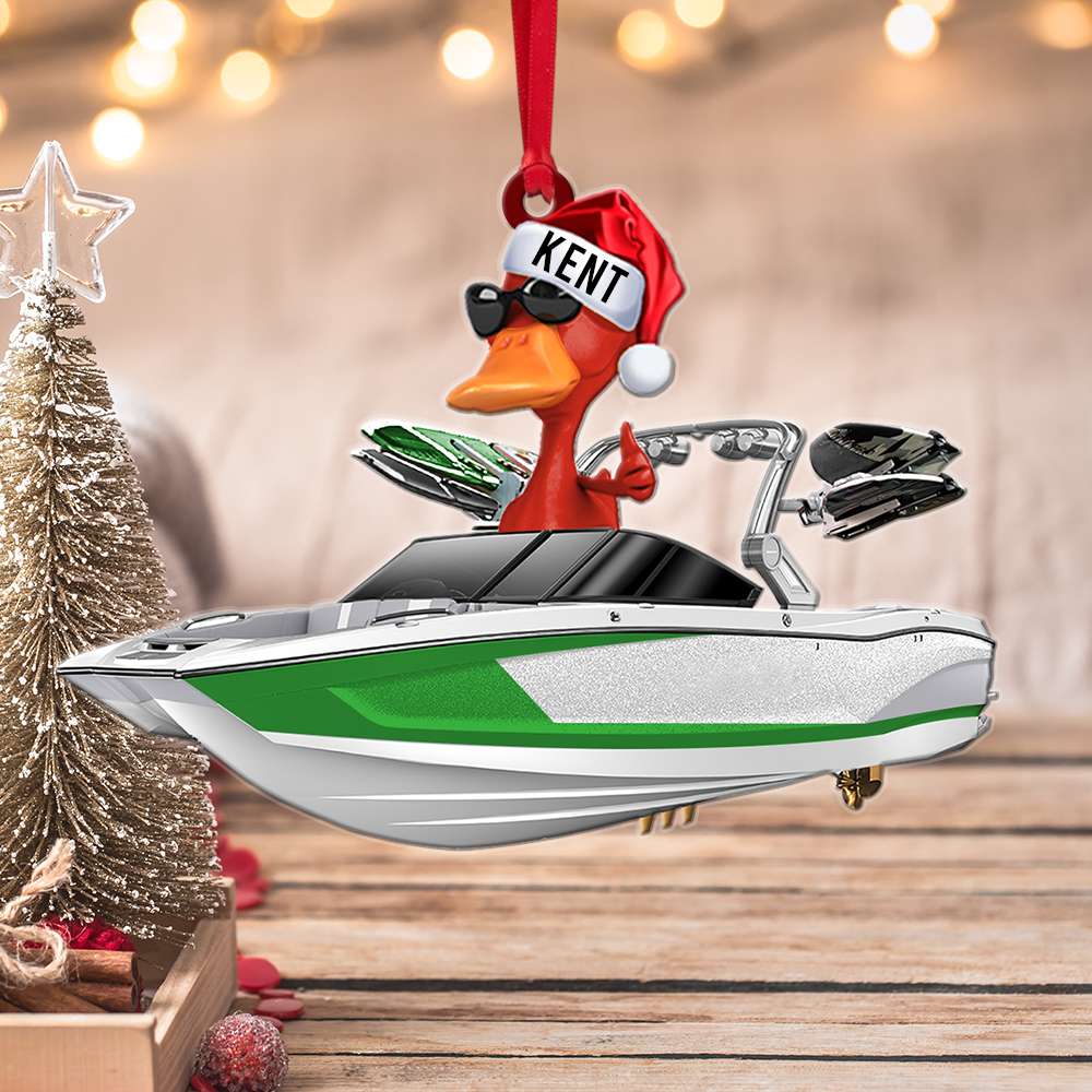 Personalized Wakeboarding Duck Ornament – Custom Boat Shape