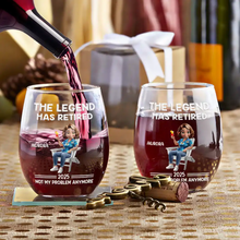 Load image into Gallery viewer, The Legend Has Retired - Personalized Stemless Wine Glass Wine Glass PopCulturePrints
