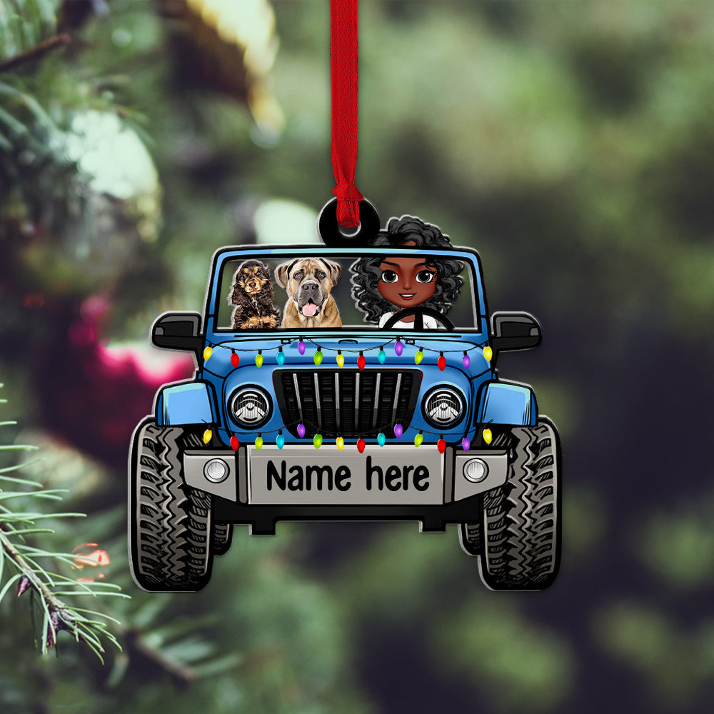 Personalized Christmas Ornament - Dog Lover in Jeep