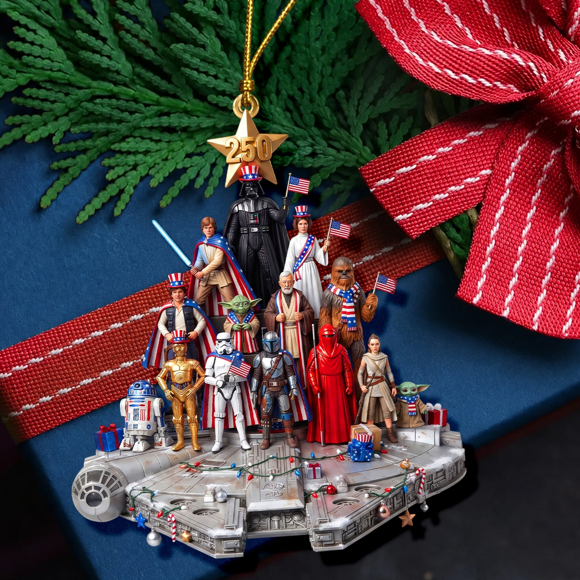 “Celebrate Their Patriotism with a Touch of the Universe” - Personalized Patriotic Universe Squad Side Ornament - Unique Gift for Star Wars Fans, Family, and Friends
