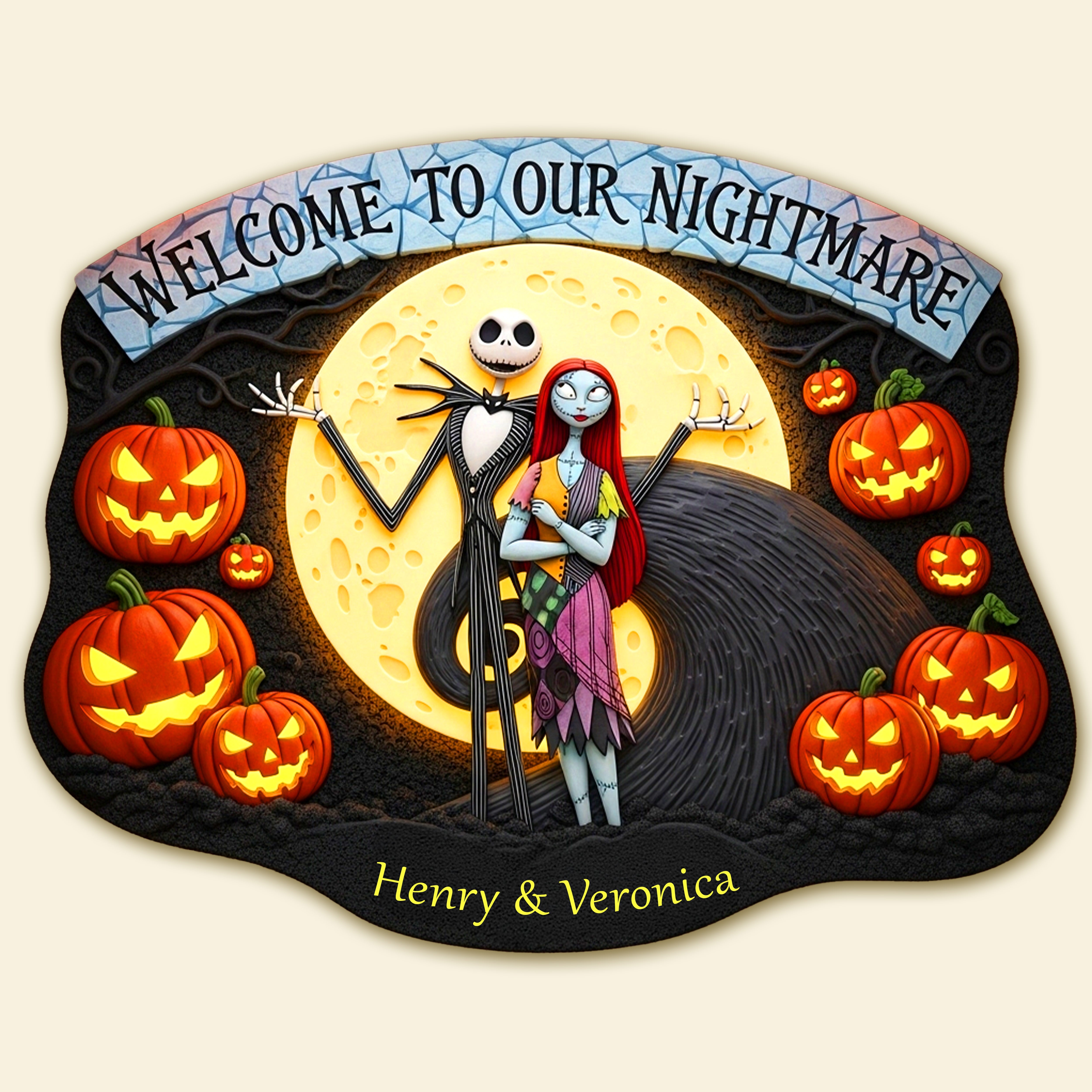 "Welcome to Our Nightmare" - Spooky Couple Custom Shape Doormat - Personalized Halloween Gift for Couples Doormat PopCulturePrints