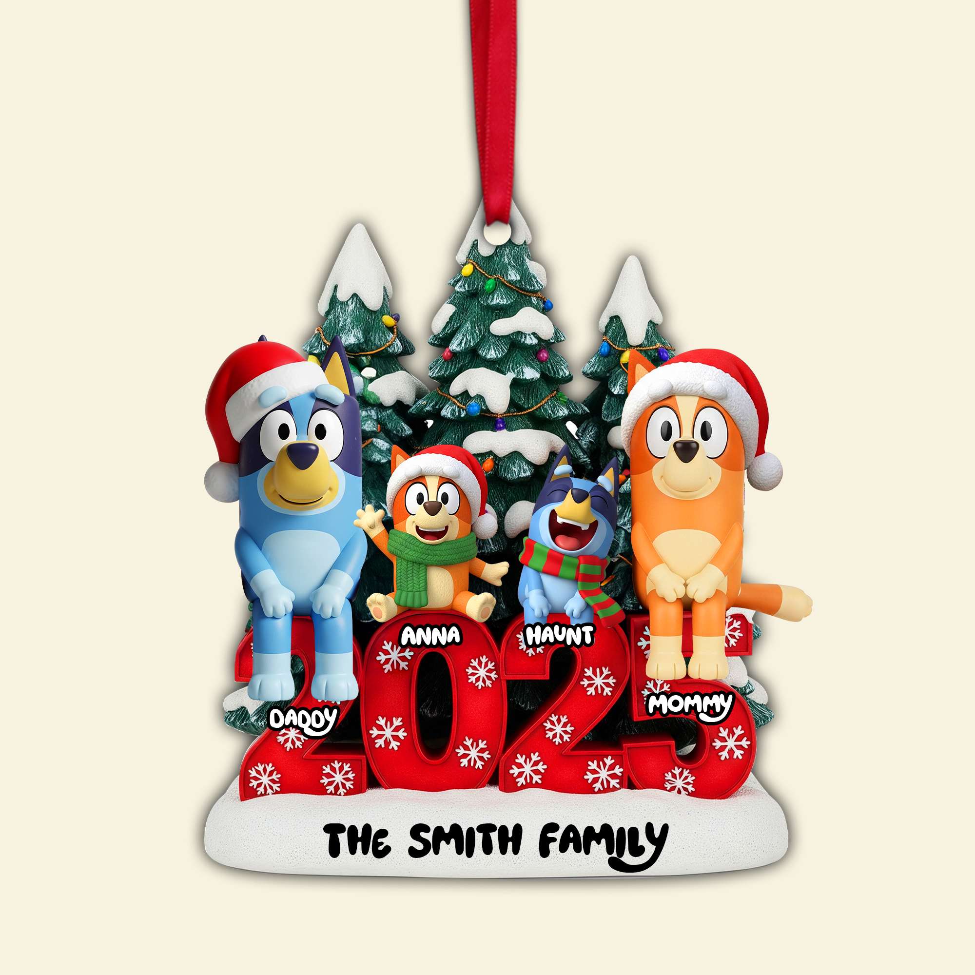 Joyful Puppy Family Ornament - Personalized Family Christmas Gift Ornament PopCulturePrints