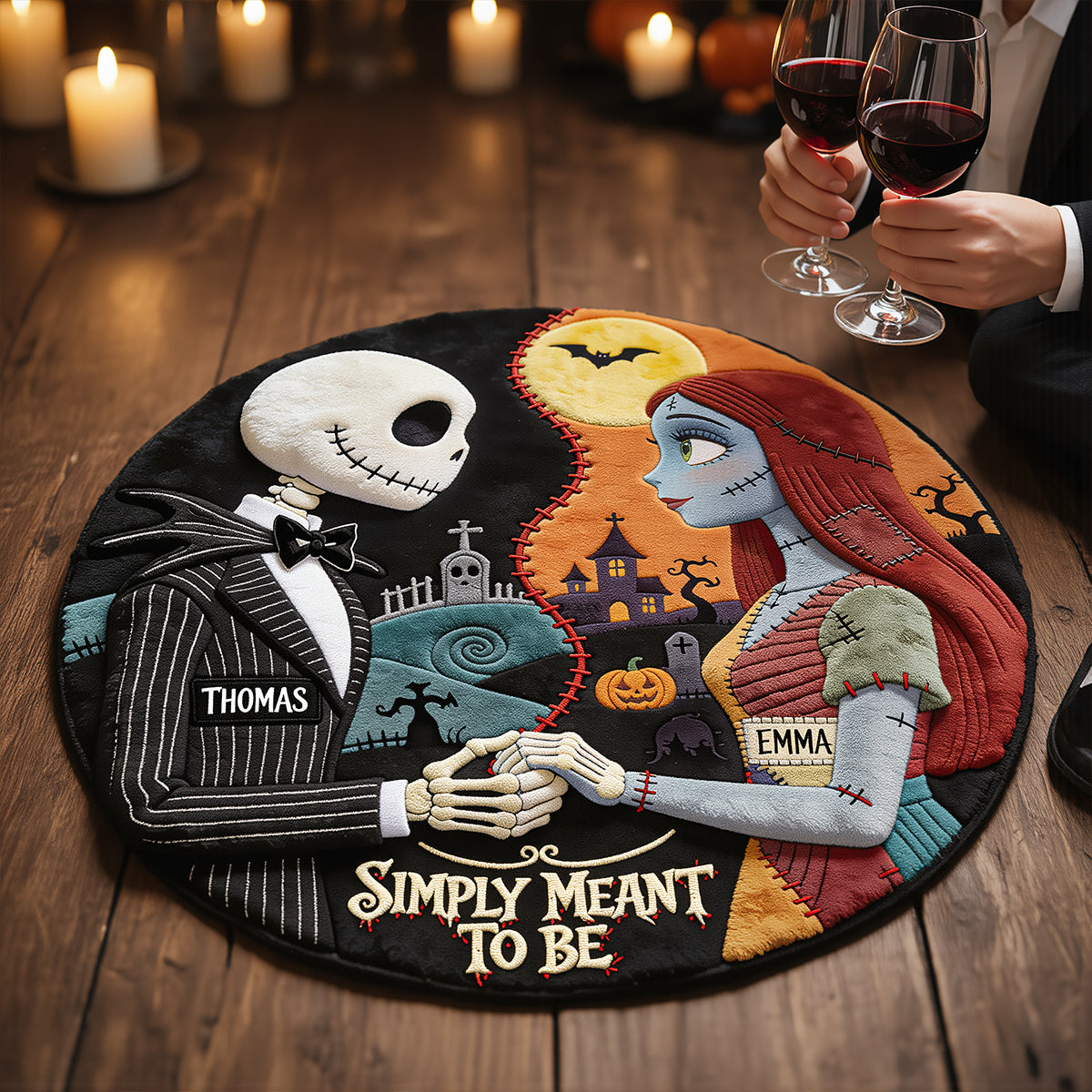 “Embrace the Spooky Spirit!” - Spooky Couple Round Mat - Personalized Halloween Gift for Couples, Friends, and Family