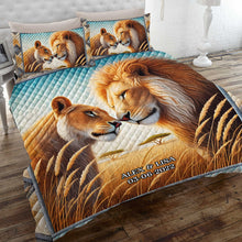 Load image into Gallery viewer, Personalized Lion Couple Quilt Bed Set | Romantic King &amp; Queen Design Blanket PopCulturePrints
