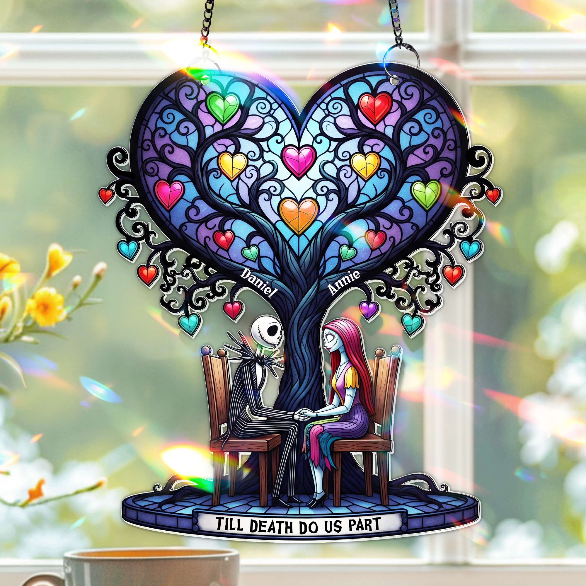 Eternal Love Tree Suncatcher - Personalize Your Love Story with Custom Names Ornament PopCulturePrints