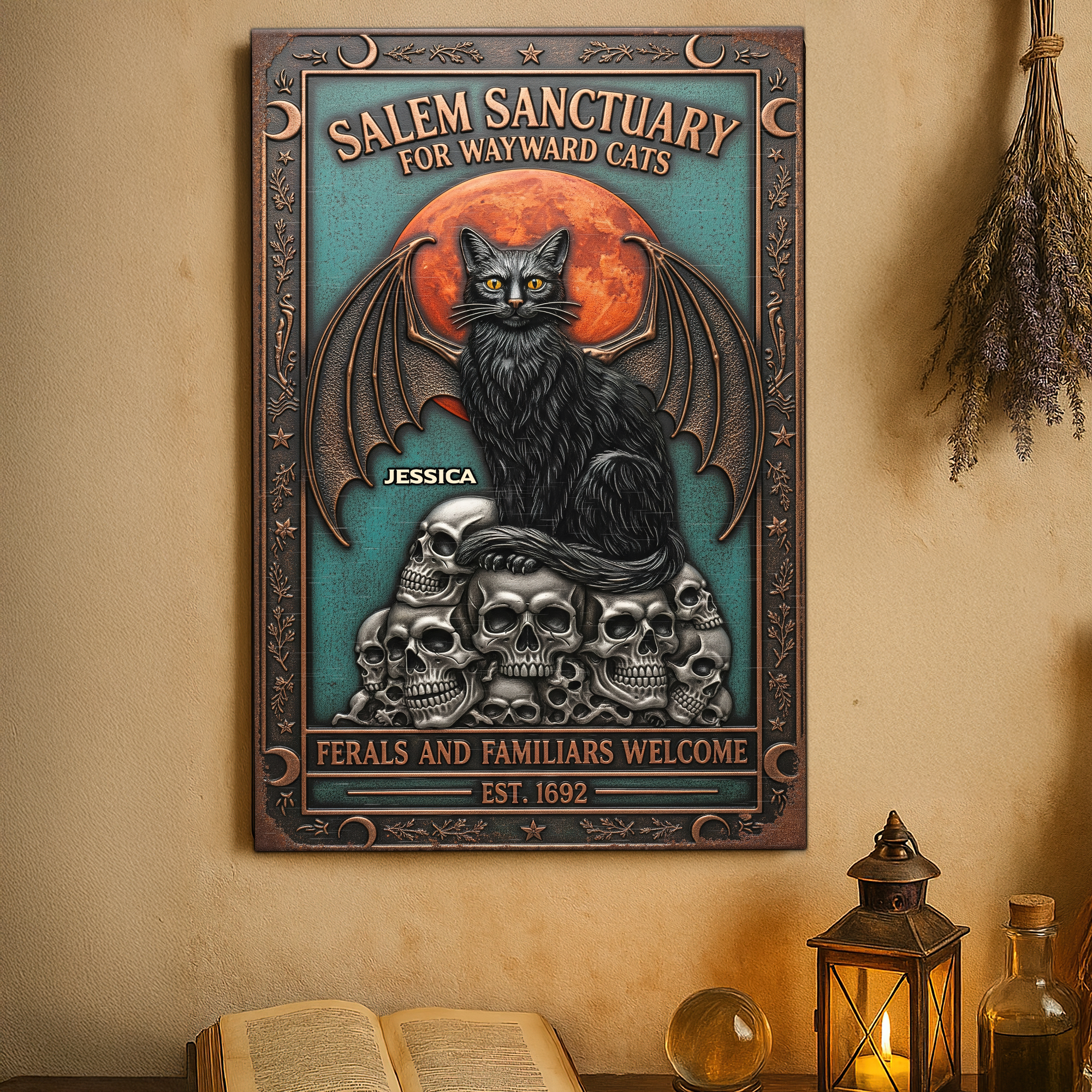 Witch Sanctuary – Personalize Your Own Salem Metal Sign for Cat Lovers Metal Signs PopCulturePrints