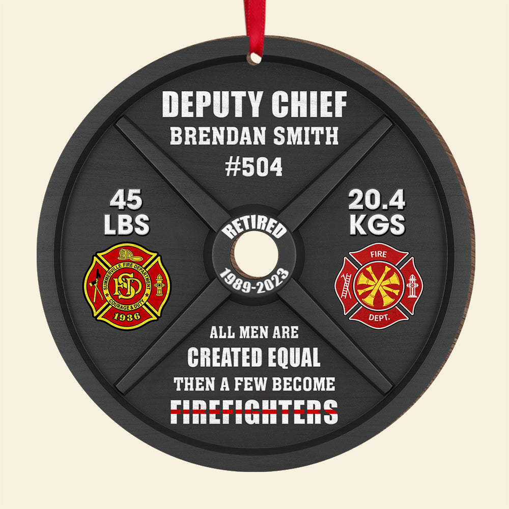 Personalized Firefighter Wood Ornament - Weight Plate Design Ornament PopCulturePrints