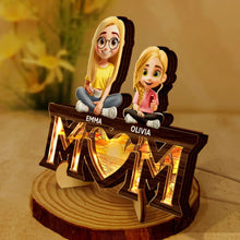 Load image into Gallery viewer, We Love You Mom 3D Cartoon - Personalized LED Light Wooden Plaque LED Light Wooden Plaque PopCulturePrints
