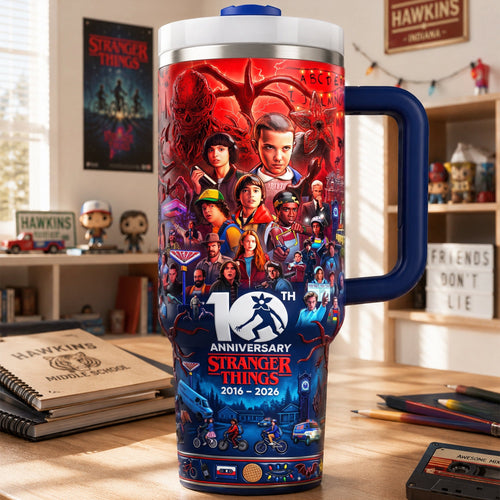 Celebrate 10 Years of Adventure - Fantastical World Colorful 40oz Tumbler With Handle - Personalized Gift for Fans Tumbler Cup PopCulturePrints