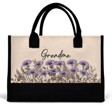 Load image into Gallery viewer, Grandma&#39;s Love Blooms – Personalized Canvas Tote Bag for Special Moments Canvas Tote Bag PopCulturePrints

