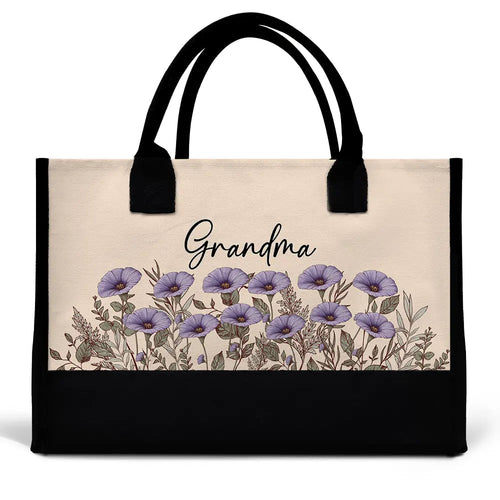 Grandma's Love Blooms – Personalized Canvas Tote Bag for Special Moments Canvas Tote Bag PopCulturePrints