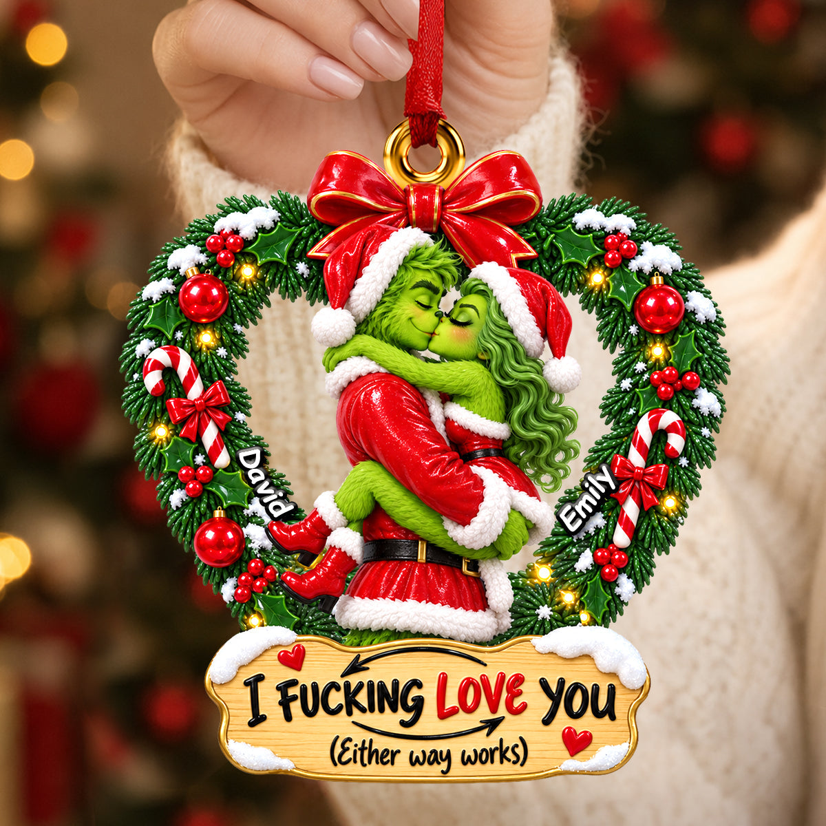 I F*CKING LOVE YOU - Kissing Couple Christmas Ornament - Personalized Gift for Couples