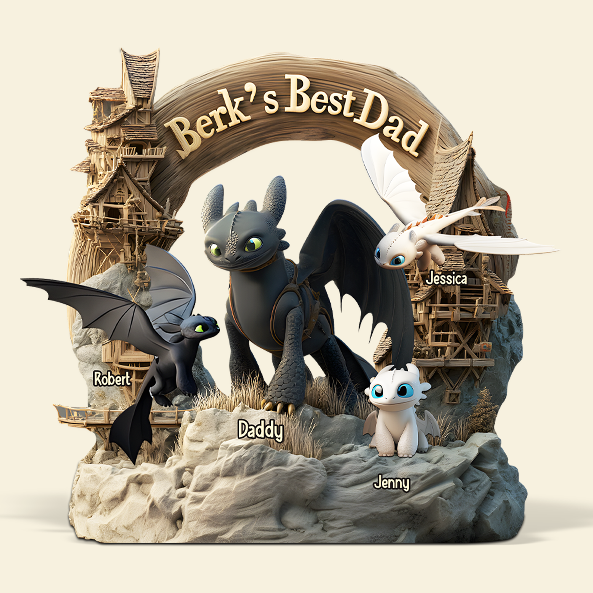 “Berk’s Best Dad” - Unique Custom Dragon Dad Plaque - Personalized Gift for Dads, Grandpas & Fathers Shaped Plaques PopCulturePrints