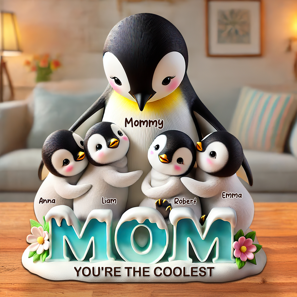 Mom, You're the Coolest - Personalized Penguin Plaque - Unique Gift for Moms, Grandmas & More Shaped Plaques PopCulturePrints