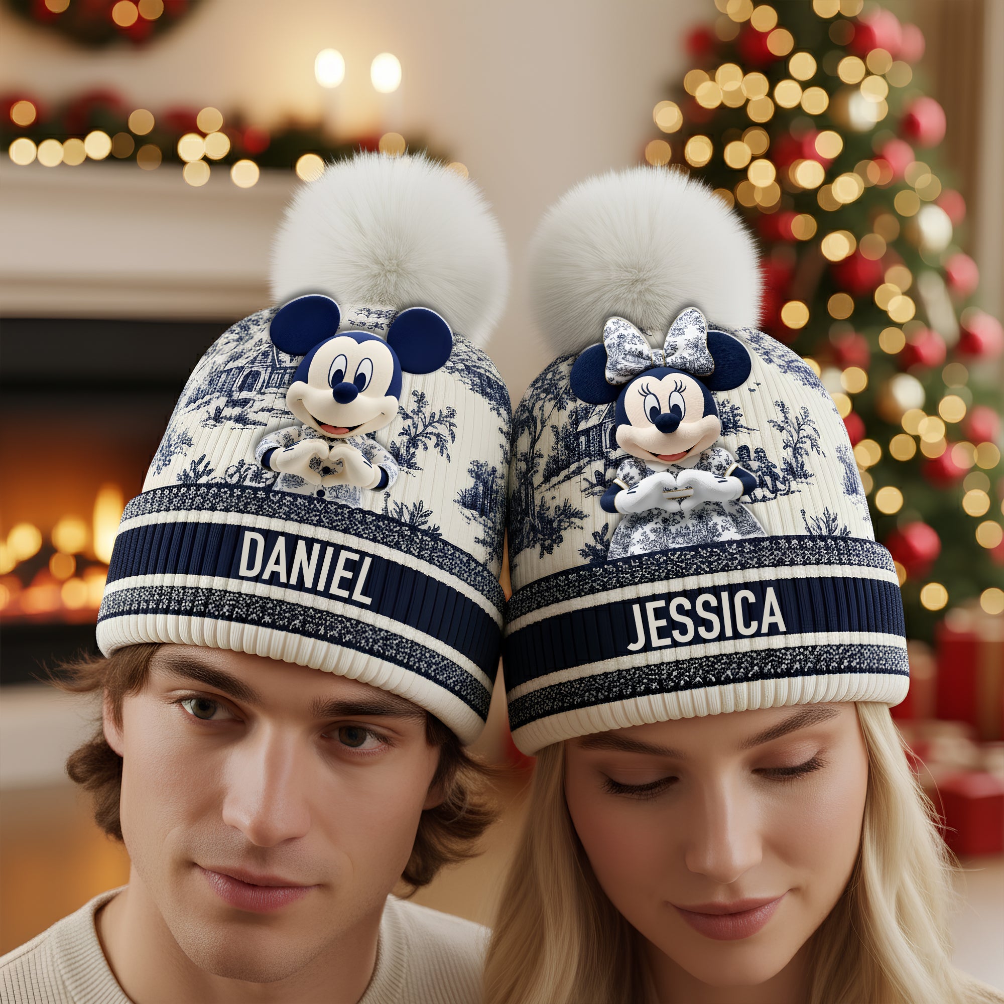 “Bring Joy to the Holiday Season” - Cute Characters Bobble Beanie Hat - Personalized Christmas Gift Hat PopCulturePrints