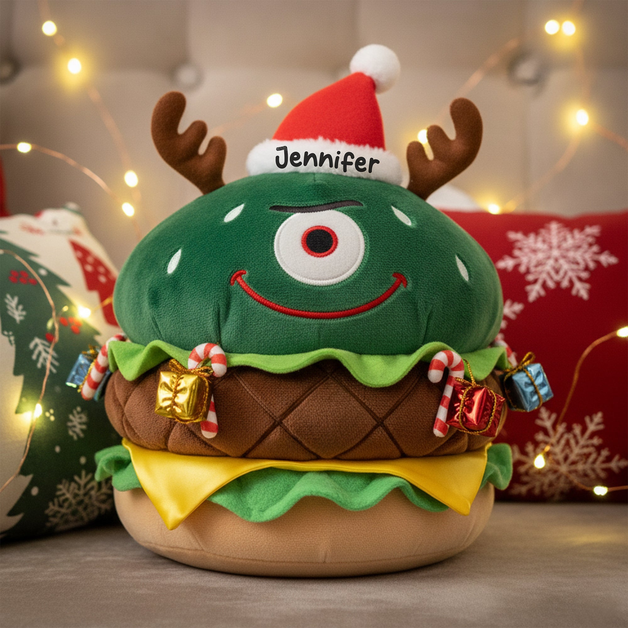 Transform Your Home with a Funny Burger Custom Shape Pillow - Personalized Kids Gift Pillow PopCulturePrints