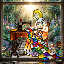 Load image into Gallery viewer, "Just a Mom Who Loves Sewing" - Personalized Suncatcher Ornament - Perfect Gift for Mom, Grandma, and Sewing Enthusiasts Ornament PopCulturePrints
