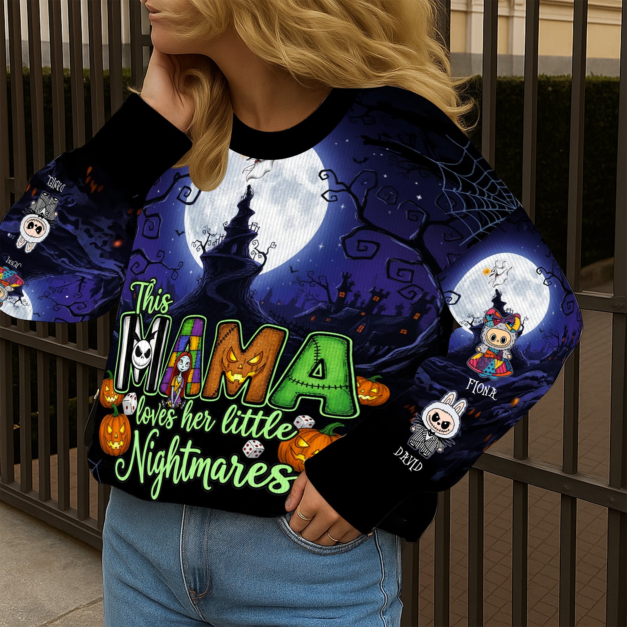 This Mama Loves Her Little Nightmares - Personalized Ugly Sweater for Mom AOP Products PopCulturePrints