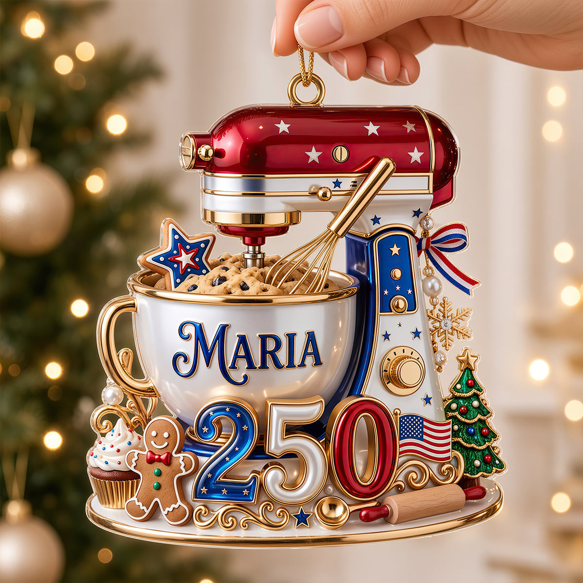 Celebrate Baking Joy - USA 250th Anniversary Stand Mixer Christmas Ornament - Personalized Gifts for Bakers