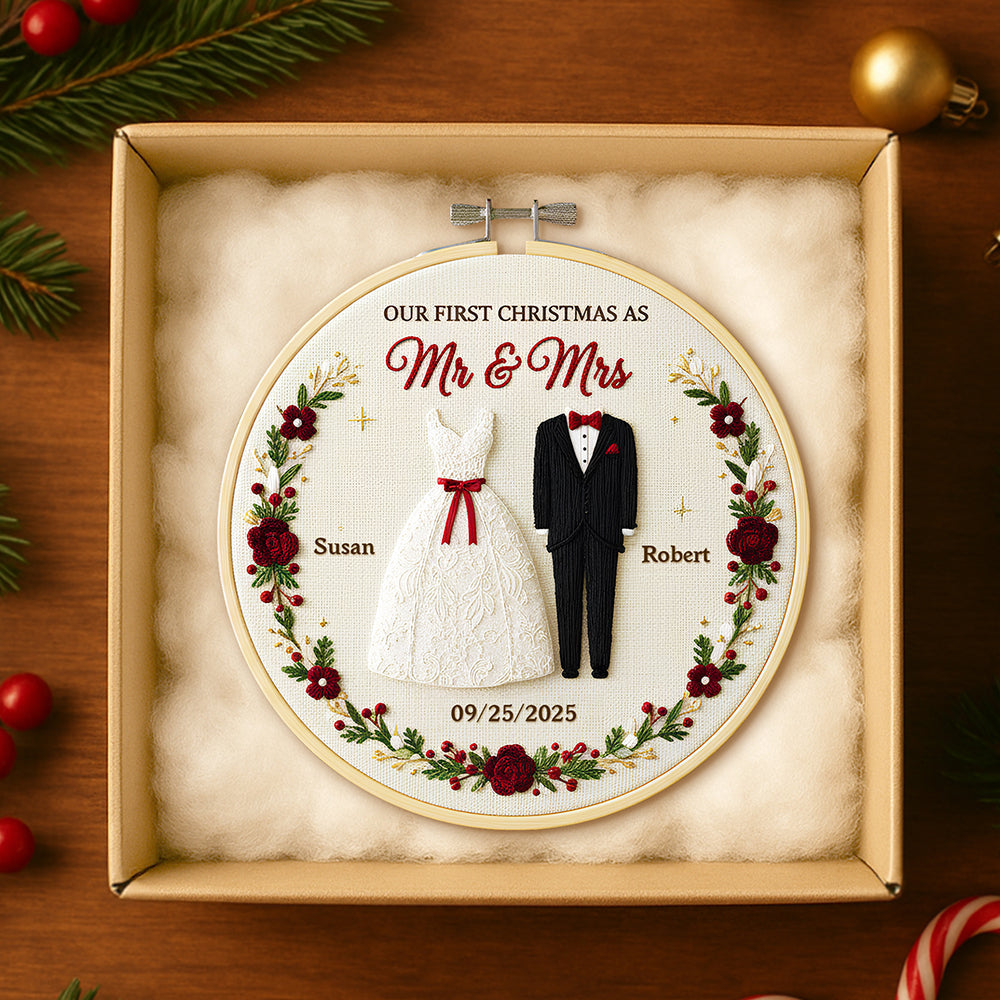 Our First Christmas as Mr & Mrs - Personalized Couple Wedding Ornament Ornament PopCulturePrints