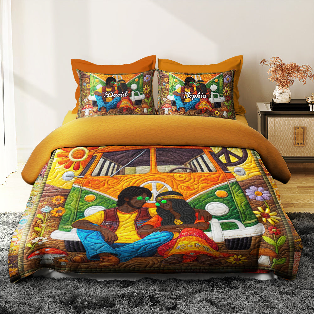 Personalized Hippie Couple Quilt Bedding Set - Unique Gift for Music Lovers Blanket PopCulturePrints