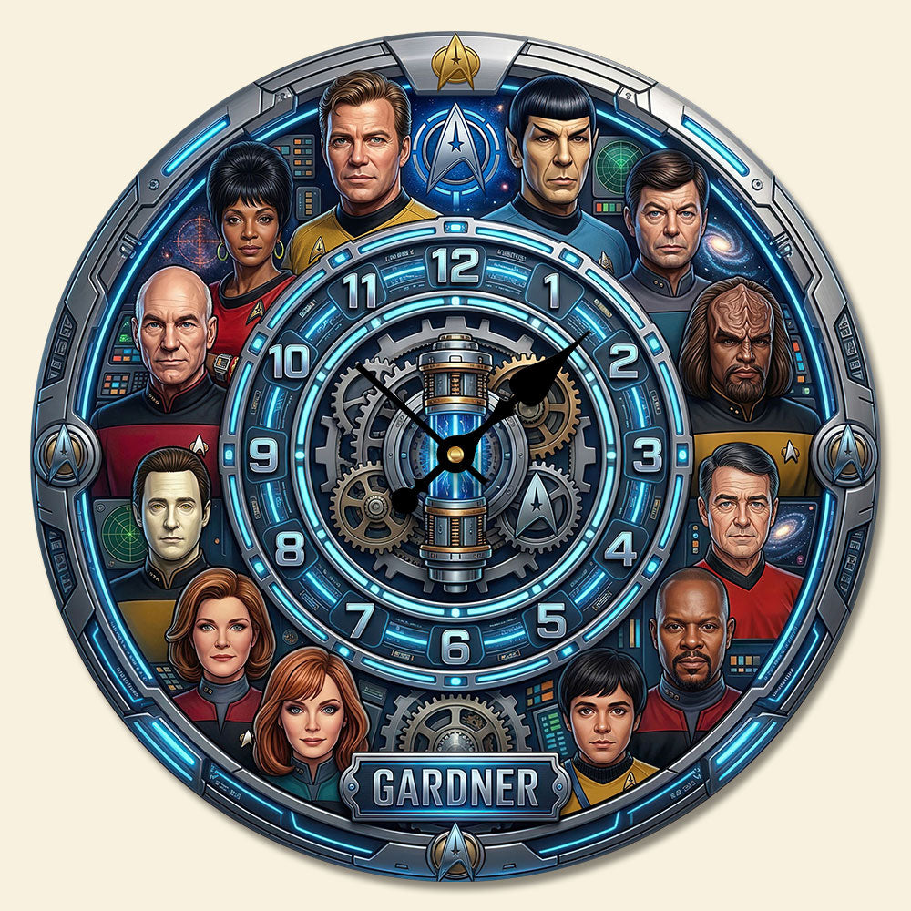 "Time for Adventure!" - Space Adventure Acrylic Wall Clock - Personalized Gift for Star Trek Fans Hanging Wall Clock PopCulturePrints