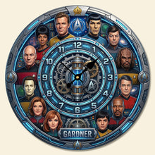 Load image into Gallery viewer, "Time for Adventure!" - Space Adventure Acrylic Wall Clock - Personalized Gift for Star Trek Fans Hanging Wall Clock PopCulturePrints
