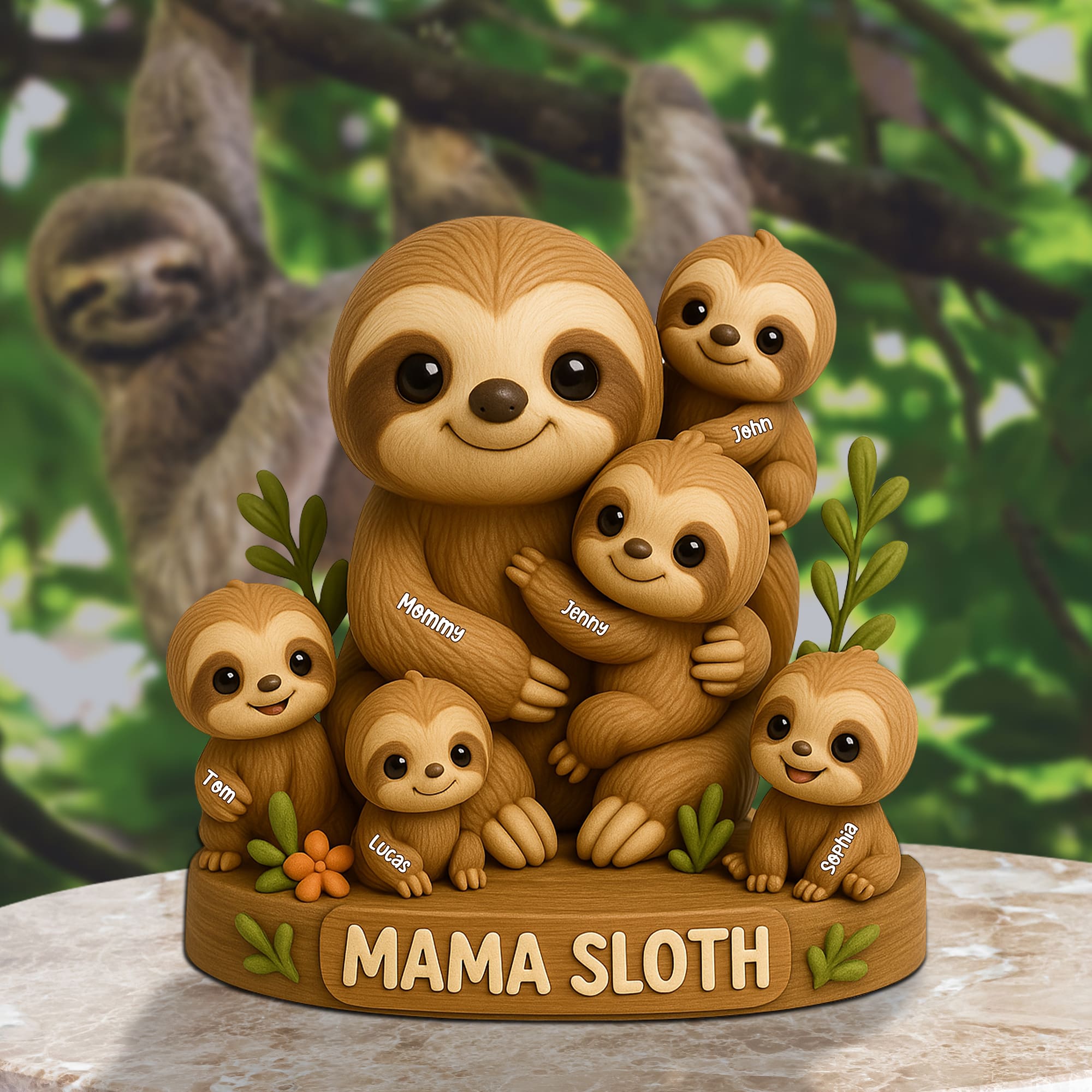 “A Mother's Love is the Best Kind of Love” - Personalized Mama Sloth Plaque - Custom Gift for Mom, Grandma, and Family Shaped Plaques PopCulturePrints