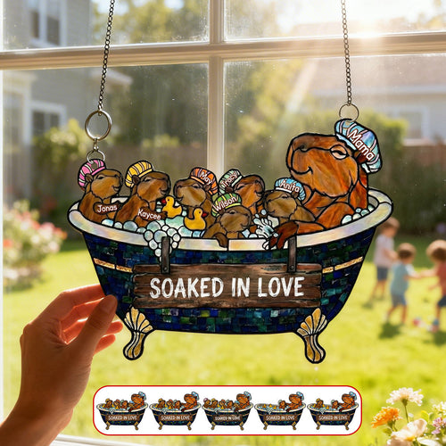 “Soaked in Love” - Cute Water Critter Mom Suncatcher - Personalized Gifts for Moms, Grandmas & Special Occasions Ornament PopCulturePrints
