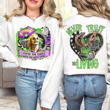 Load image into Gallery viewer, Horror Movie Lover&#39;s Halloween T-Shirt - Never Trust The Living Design
