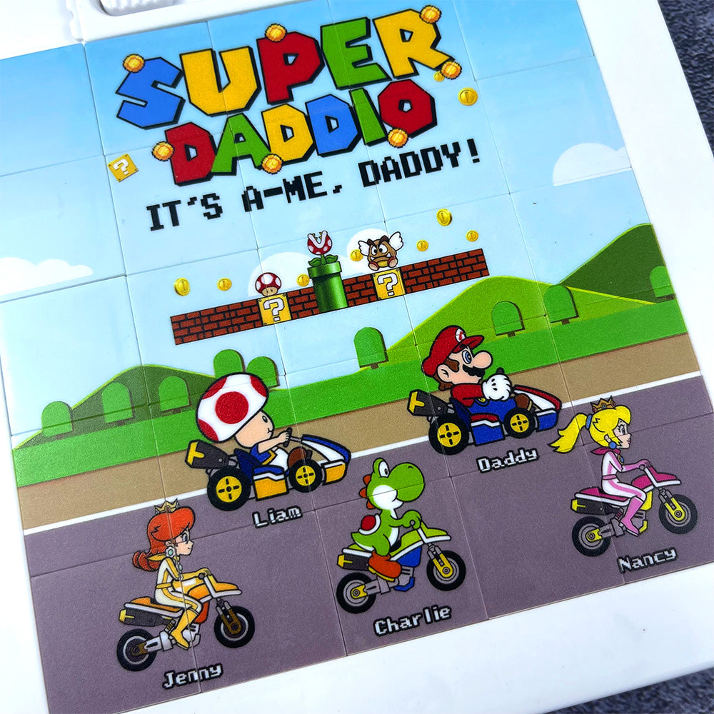 “It's-a-Me, Daddy! Celebrate Fatherhood” - Super Dad Sliding Puzzle - Personalized Gift for Dads, Grandpas, and More Sliding Puzzle PopCulturePrints