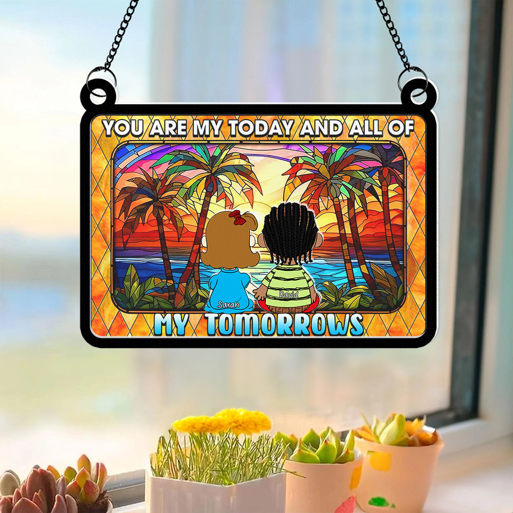 Personalized Suncatcher Ornament for Couples - Cartoon Hand-Holding Design Ornament PopCulturePrints