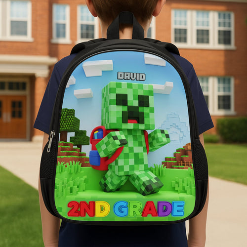 Unleash Adventure with Our Personalized Green Pixel Hero School Bag - Perfect Gift for Kids! Backpack PopCulturePrints