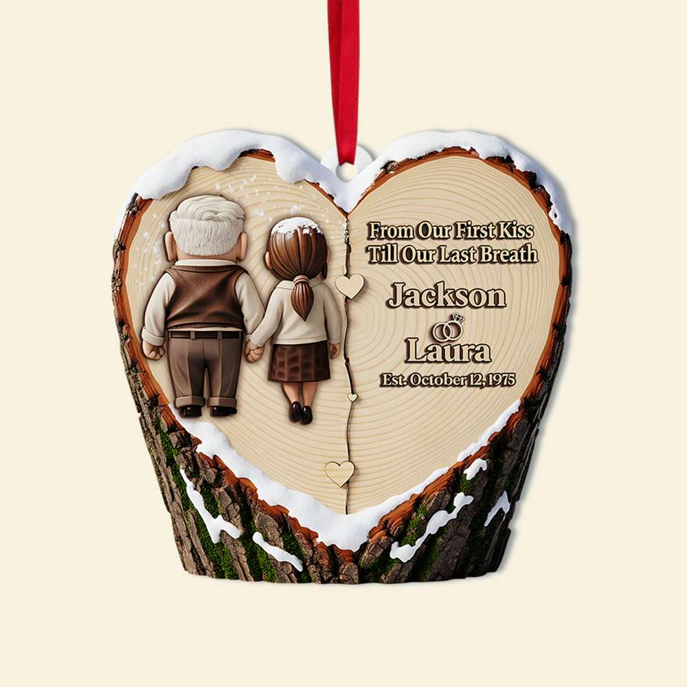 From Our First Kiss Till Our Last Breath - Holding Hands Old Couple Ornament - Personalized Christmas Anniversary Gift for Couples Ornament PopCulturePrints
