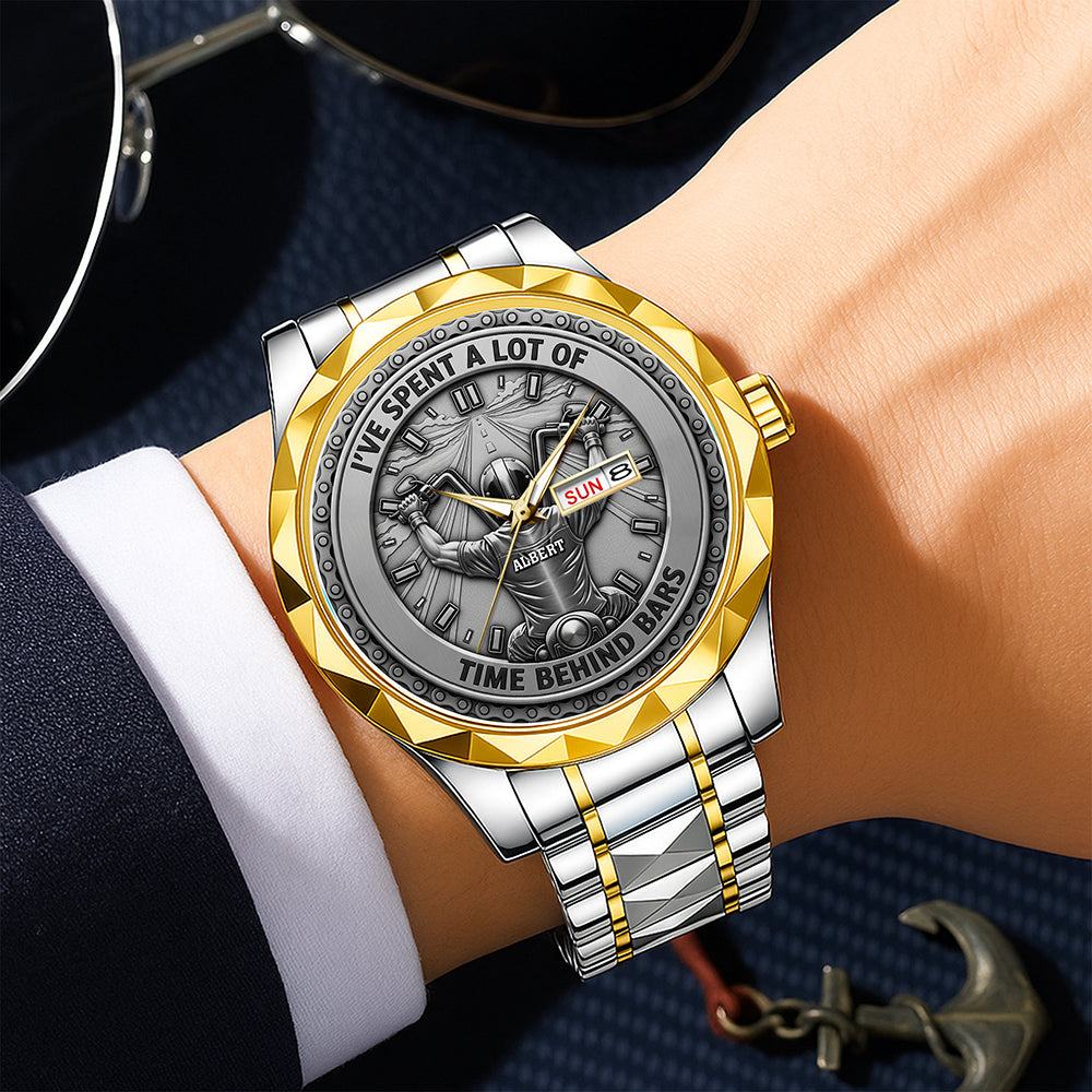 I've Spent a Lot of Time Behind Bars - Personalized Men's Stainless Steel Watch for Motorcycle Enthusiasts Men's Watch PopCulturePrints