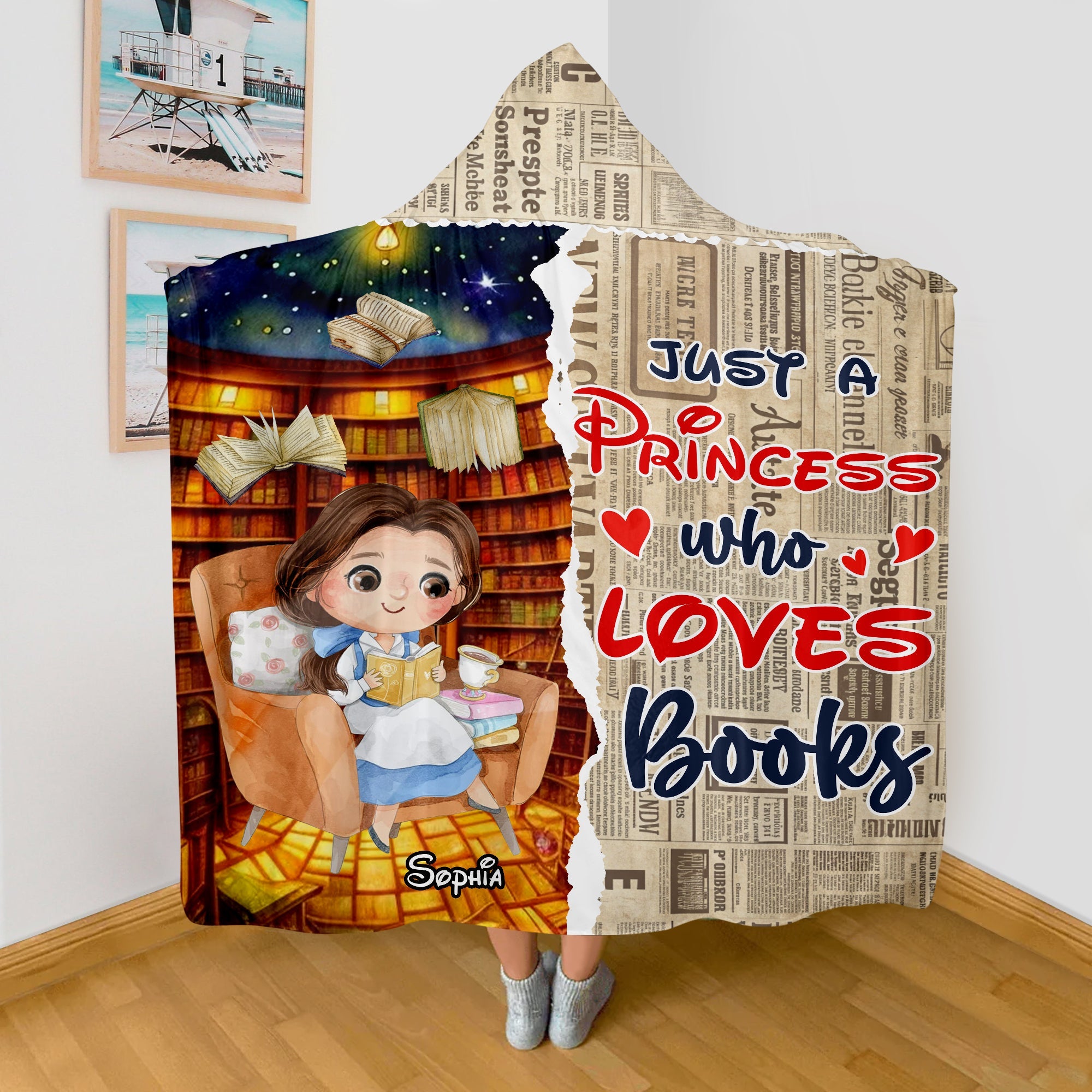 Personalized Wearable Blanket Hoodie for Book Lovers - Princess Design