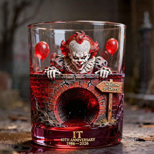Welcome to Derry - Scary Monstrous Drinking Glass - Personalized Gift Glass PopCulturePrints