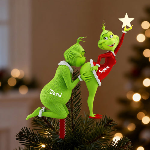 Cheeky Kisses Couple Christmas Tree Topper - Personalized Gift for Couples Ornament PopCulturePrints