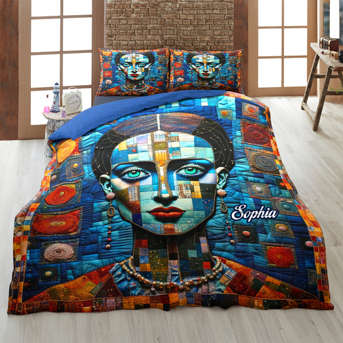 Personalized Melanin Woman Quilt Bed Set - Unique Cultural Gift for Her Blanket PopCulturePrints