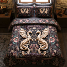 Load image into Gallery viewer, "Embrace the Magic of Togetherness" - Folk Medieval Dragon Couple Quilt Bed Set, Personalized Gift for Couples Bedding Set PopCulturePrints
