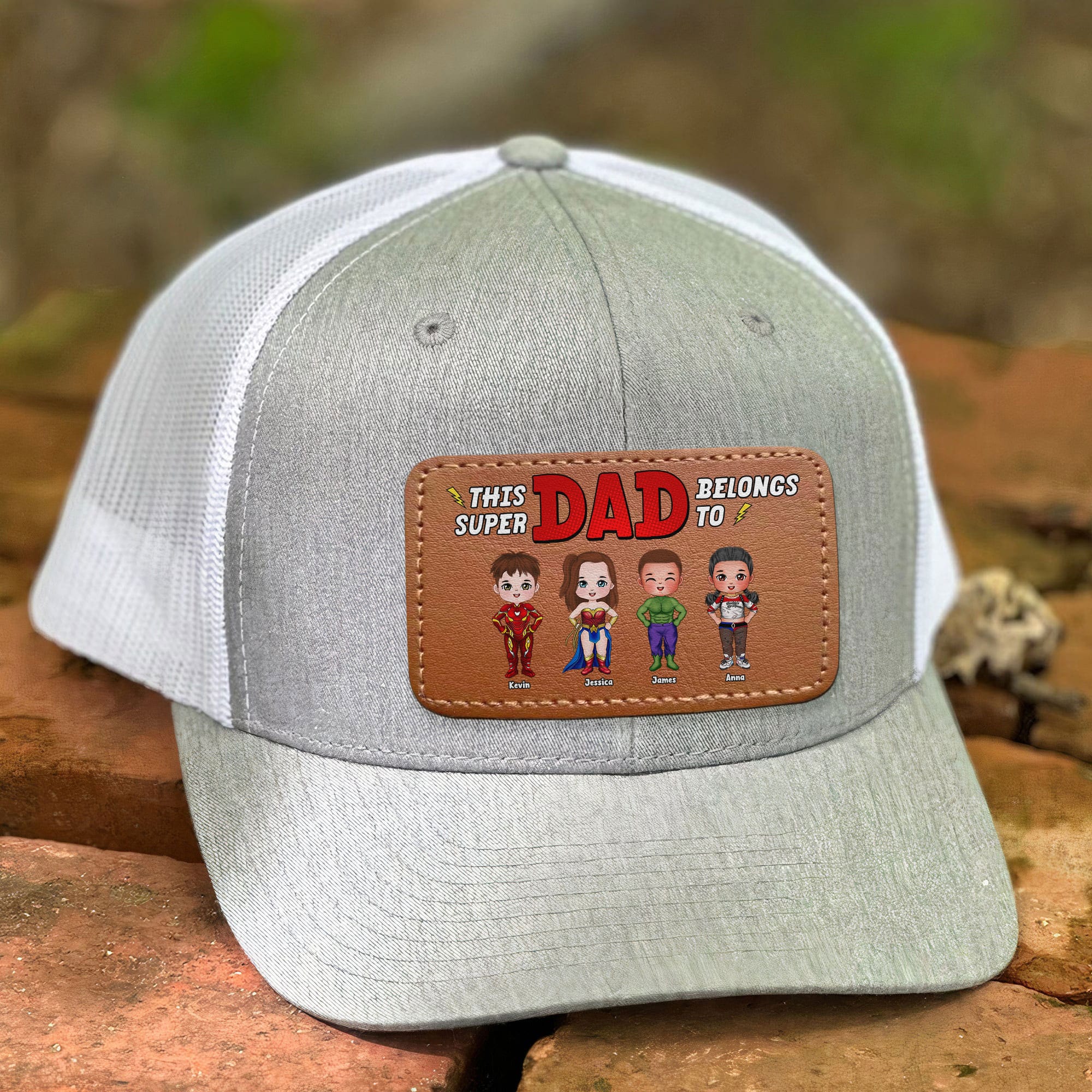 Custom Super Dad Leather Patch Hat - Personalized with Kids' Names