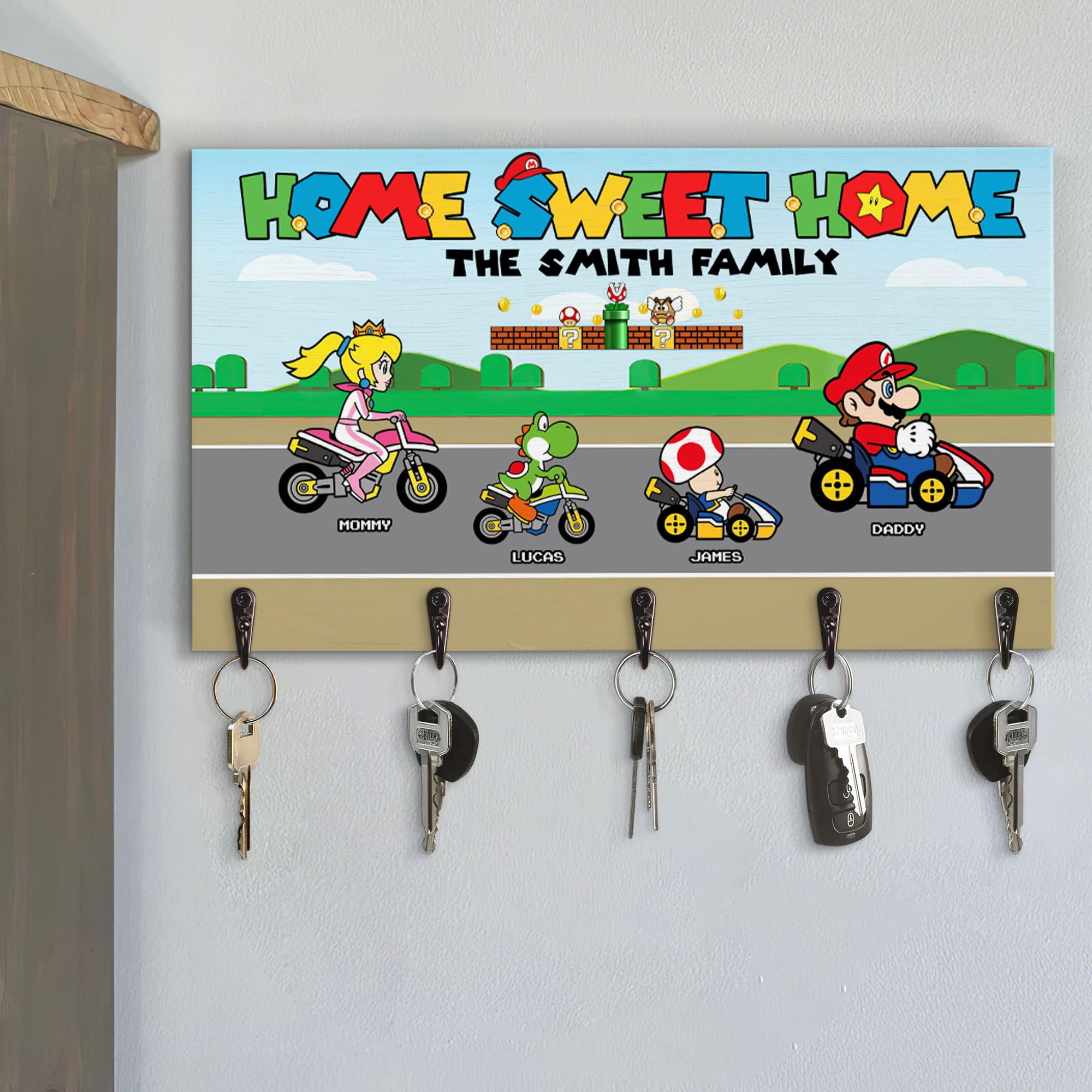 Personalized Family Key Holder with Custom Gaming Theme Wood Sign PopCulturePrints