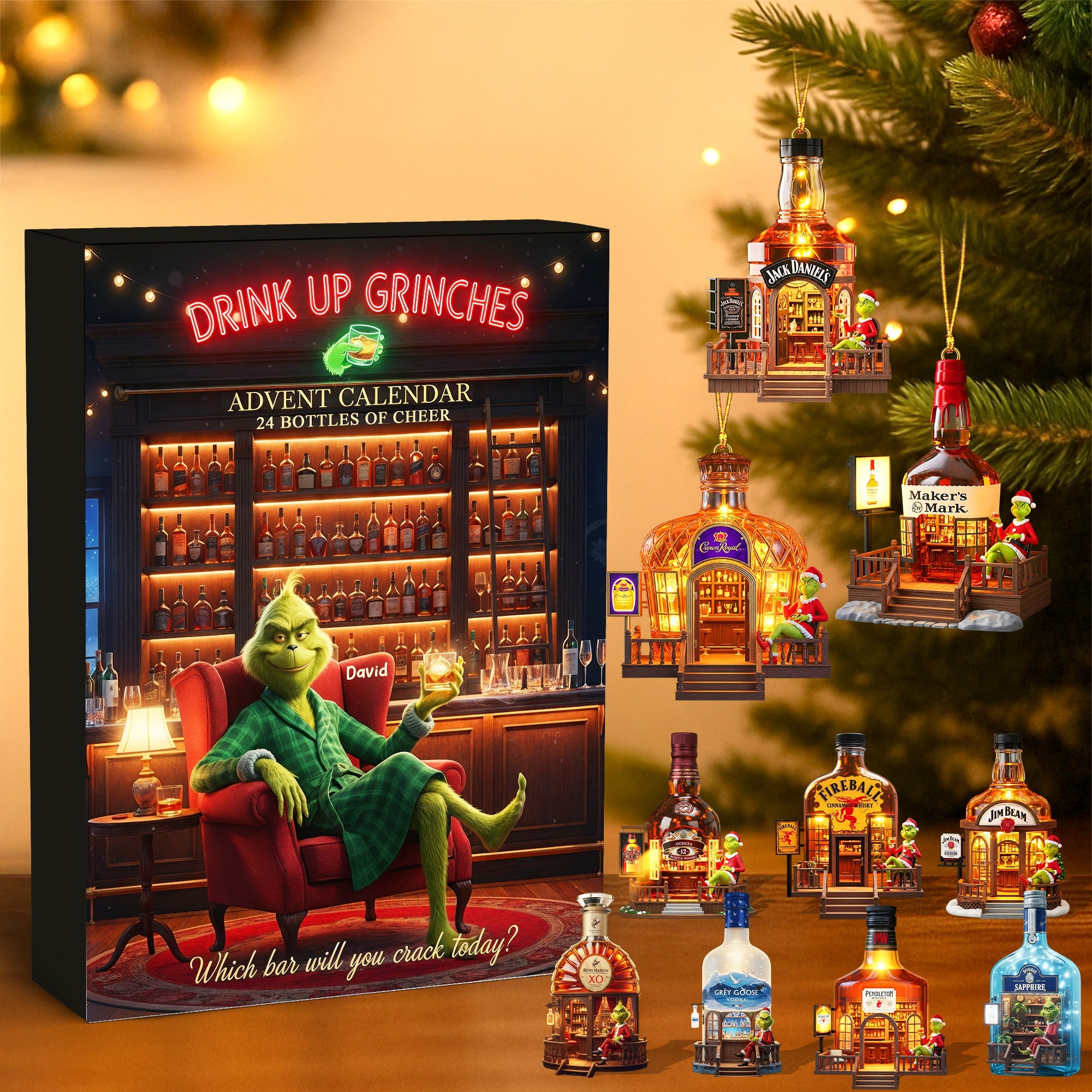 “Bring Cheer to Your Holidays!” - Festive Alcohol Bar Advent Calendar - Personalized Gifts for Drink Lovers Advent Calendar PopCulturePrints
