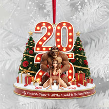 Load image into Gallery viewer, &quot;My Favorite Place In All The World Is Behind You&quot; - Personalized Funny Christmas Ornament - Unique Gift for Couples, Friends, and Family Ornament PopCulturePrints
