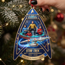 Load image into Gallery viewer, “60 Years of Boldly Going” - Customized 60th Anniversary Christmas Ornament - Perfect Gift for Star Trek Fans and Families
