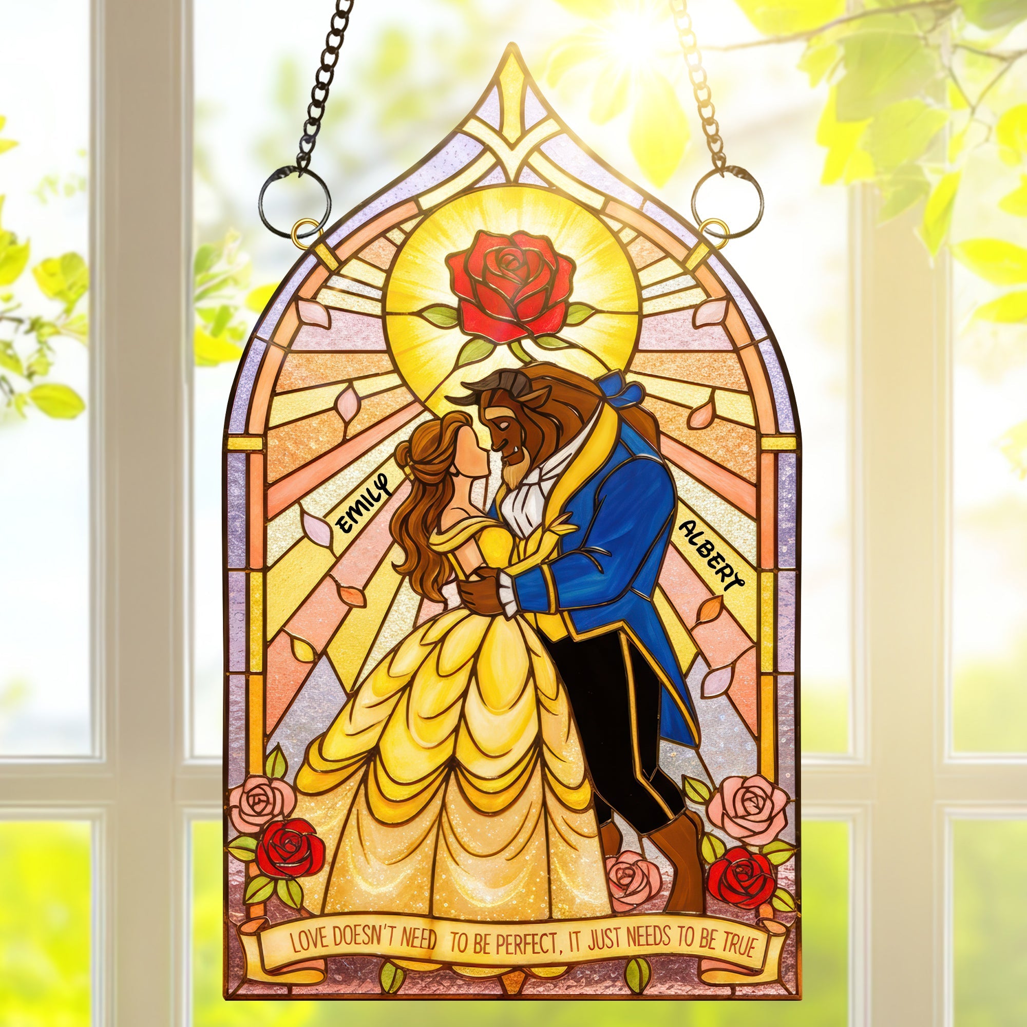 Love Doesn't Need To Be Perfect - Sweet Couple Suncatcher Ornament Ornament PopCulturePrints
