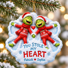 Load image into Gallery viewer, You Stole My Heart - Personalized Snowy Sweethearts Christmas Ornament for Couples
