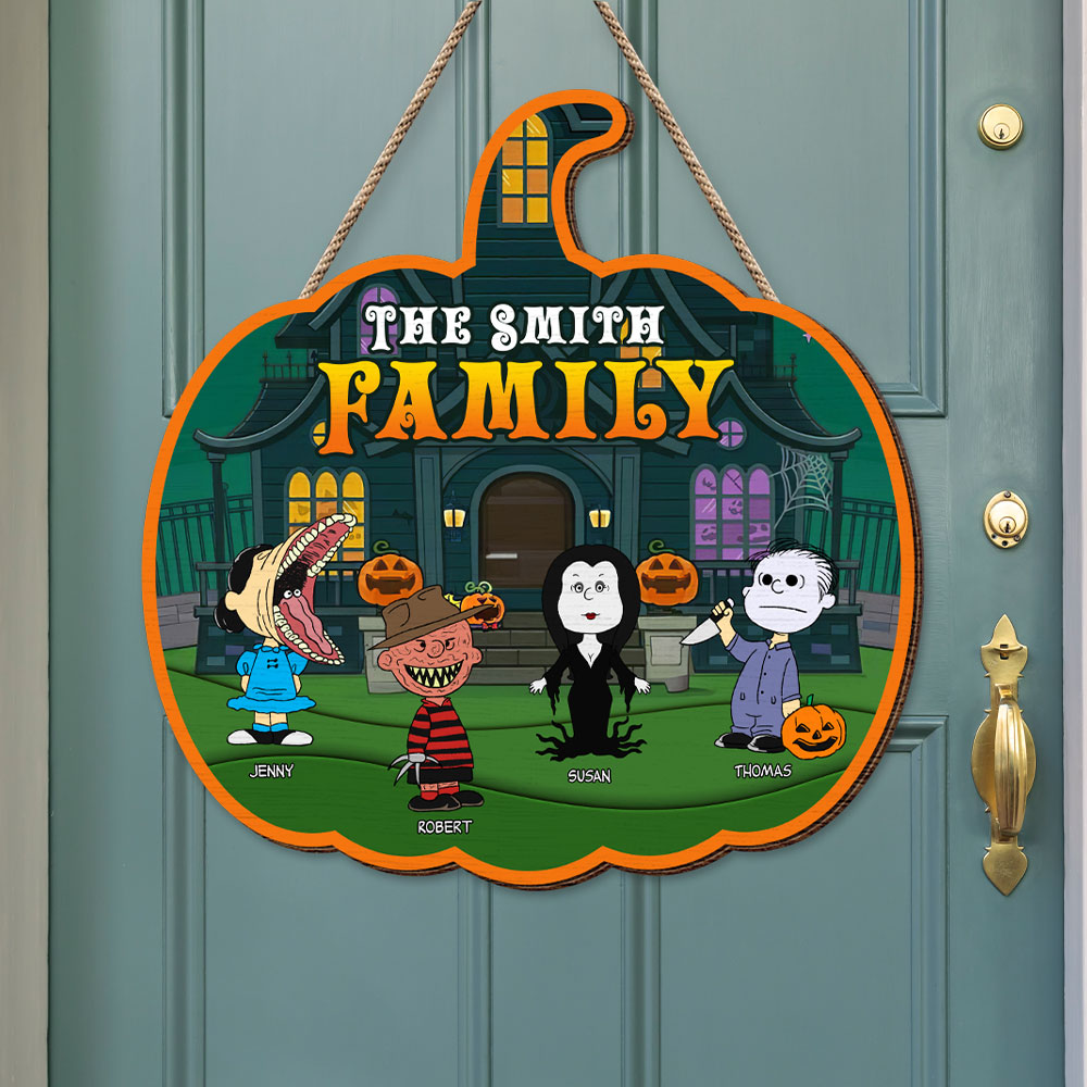 Personalized Halloween Horror Cartoon Family Wooden Sign